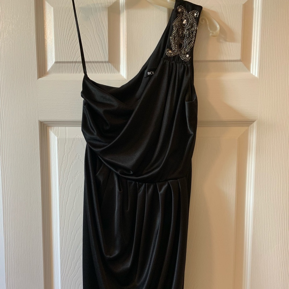 Black satin tulip skirt dress